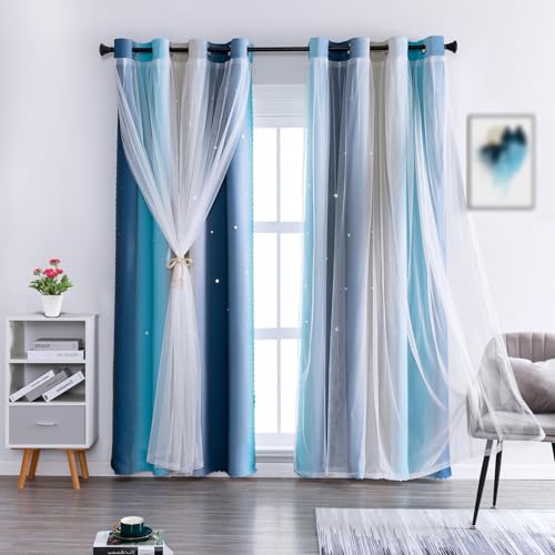 Anytime Stern-Vorhänge für Mädchenzimmer, verdunkelnde Kindervorhänge, rosa Vorhänge für Fenster (blau, 1 Panel, B 132 x L 213 cm) von Anytime