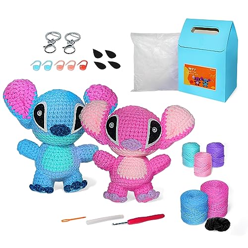 Häkelset für Anfänger und Erwachsene, Lilo & Stitch Start Crotcheting Kit für Kinder, Angel Easy Amigurumi Tier Häkeln lernen, Strickset mit Stich für Stich Video-Tutorials für Anleitung, Garn Häkelset für Anfänger und Erwachsene, Lilo & Stitch Start Crotcheting Kit für Kinder, Angel Easy Amigurumi Tier Häkeln lernen, Strickset mit Stich für Stich Video-Tutorials für Anleitung, Garn von Anzir