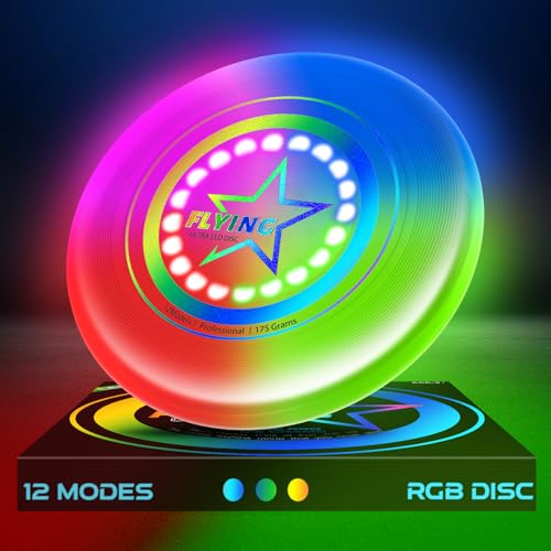 Anzmtosn LED-Flying-Disc-Spielzeug für Kinder und Erwachsene, 7 Modi, leuchtet im Dunkeln, Fliegende-Ring, beleuchtetes, Strand-Spielzeug-Geschenk für den Außenbereich, Park, Garten, Camping von Anzmtosn