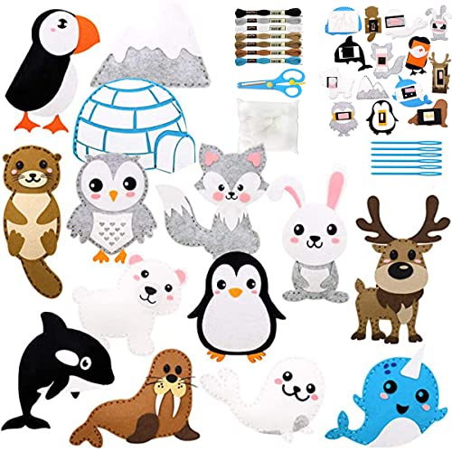 AoHao Nähset Kinder ab 6 Jahre, Filztiere Nähen Set für Anfänger Mädchen Jungen, DIY Bastelset mit farbige Stickgarn Plastiknadeln Schere Füllwatte Nähzeug, Animals Sewing Kit(Polartier) AoHao Nähset Kinder ab 6 Jahre, Filztiere Nähen Set für Anfänger Mädchen Jungen, DIY Bastelset mit farbige Stickgarn Plastiknadeln Schere Füllwatte Nähzeug, Animals Sewing Kit(Polartier) von AoHao