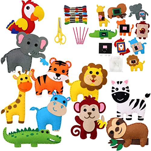 Nähset Kinder ab 6 Jahre, Filztiere Nähen Set für Anfänger Mädchen Jungen, kreativ DIY Bastelset Kinder mit farbige Stickgarn Plastiknadeln Schere Füllwatte Nähzeug, Animals Sewing Kit(Waldtier) Nähset Kinder ab 6 Jahre, Filztiere Nähen Set für Anfänger Mädchen Jungen, kreativ DIY Bastelset Kinder mit farbige Stickgarn Plastiknadeln Schere Füllwatte Nähzeug, Animals Sewing Kit(Waldtier) von AoHao