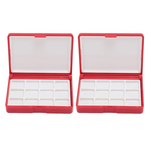 Abnehmbare Tragbare Aquarellbox, Einfach zu Reinigen, Mini Kompakte Aquarellpalette, Schachtel für Anfängerkünstler, 2 Räume (Rote Box, 12 Gitter) von Aoaoy