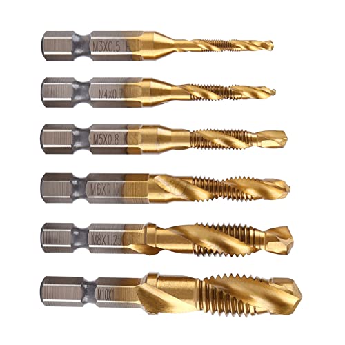 Aoaoy 6 x 5 x 1 6 Stück Gewindebohrer, M3-M10, beschichteter HSS-Bohrer- & Tap-Bit, 1/4 Zoll von Aoaoy