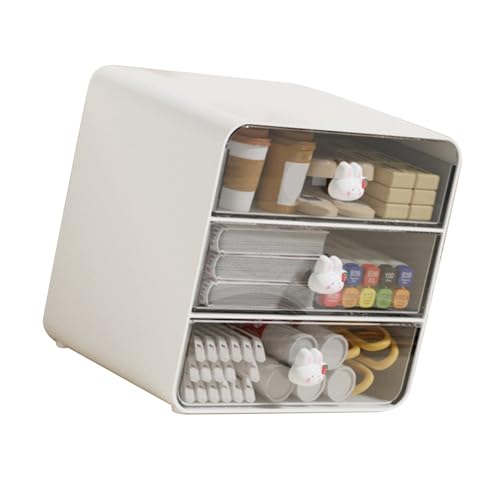Aoaoy Arbeitsplattenlager 3 Schubladen Kosmetische Speicherbox Schublade Typ Make -up Storage Box Schreibtisch Regal Korb für College -Schlafsaal Haus (Großer weißer Kaninchen) von Aoaoy