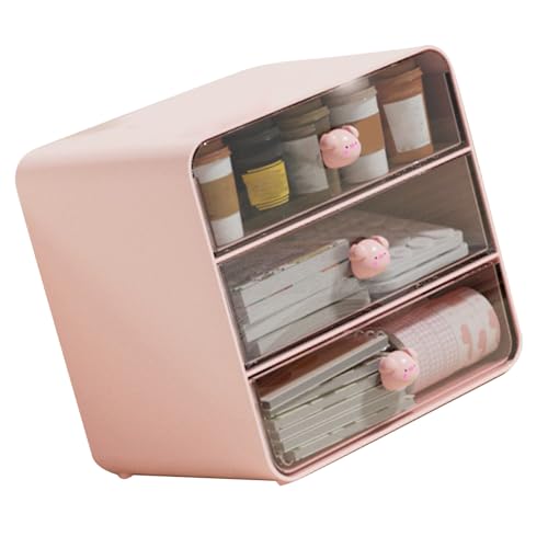 Aoaoy Arbeitsplattenlager 3 Schubladen Kosmetische Speicherbox Schublade Typ Make -up Storage Box Schreibtisch Regal Korb für College -Schlafsaal Haus (Großes rosa Schweinchen) von Aoaoy