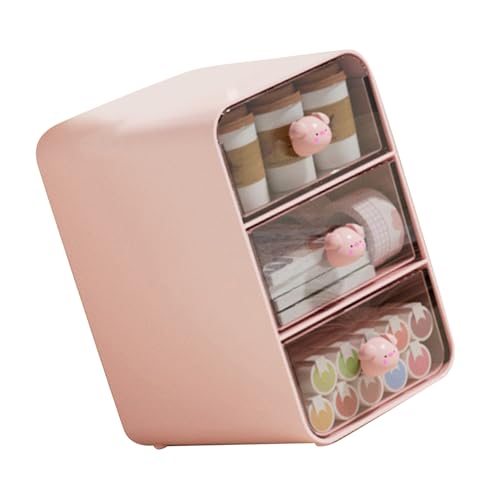 Aoaoy Arbeitsplattenlager 3 Schubladen Kosmetische Speicherbox Schublade Typ Make -up Storage Box Schreibtisch Regal Korb für College -Schlafsaal Haus (Kleines rosa Schweinchen) von Aoaoy