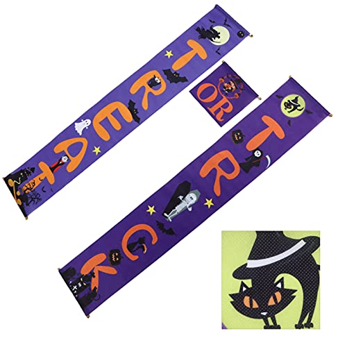 Aoaoy Halloween -Dekorationen Im Freien, Lustige und Beängstigende Schilder für Veranda Trick oder Behandelte Partyartikel für Türwerte, Waschbar (Lila Türvorhang) von Aoaoy