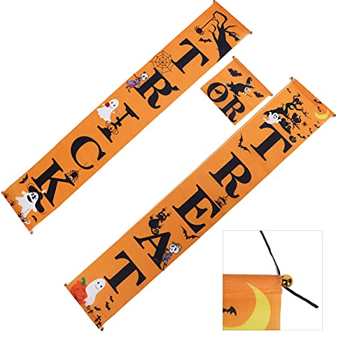 Aoaoy Halloween -Dekorationen Im Freien, Lustige und Beängstigende Schilder für Veranda Trick oder Behandelte Partyartikel für Türwerte, Waschbar (Orangen -Türvorhang) von Aoaoy