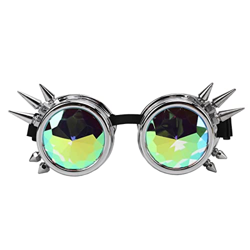 Aoaoy Steampunk Retro Brille, Kaleidoskop Sonnenbrille mit Verstellbarem Gummiband für Party, Halloween, Retro (Bright Silver) von Aoaoy