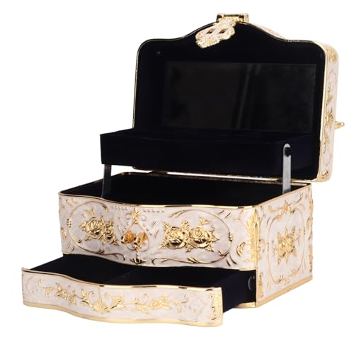 Aoaoy Vintage-Schmuckschatulle, rechteckig, Vintage, 3 Lagen, kleine Emaille-Schmuckbox für Frauen (weiß) von Aoaoy