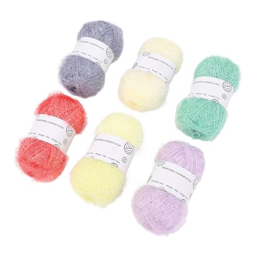 Mit 6 Rollen zartem und funkelndem Garn in Pastellfarben, zum Häkeln von Tee, Puppen und Trikus-Taschen mit Häkelnadel Mit 6 Rollen zartem und funkelndem Garn in Pastellfarben, zum Häkeln von Tee, Puppen und Trikus-Taschen mit Häkelnadel von Aoaoy