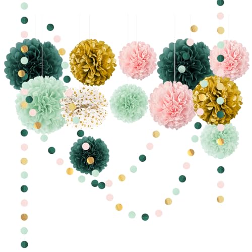 AOBKIAT Party Deko für Hochzeit Geburtstag Babyparty Brautparty Boho Thema Dekor, mit Salbei Grün Rosa Seidenpapier Pompons,Papier Girlande String AOBKIAT Party Deko für Hochzeit Geburtstag Babyparty Brautparty Boho Thema Dekor, mit Salbei Grün Rosa Seidenpapier Pompons,Papier Girlande String von Aobkiat