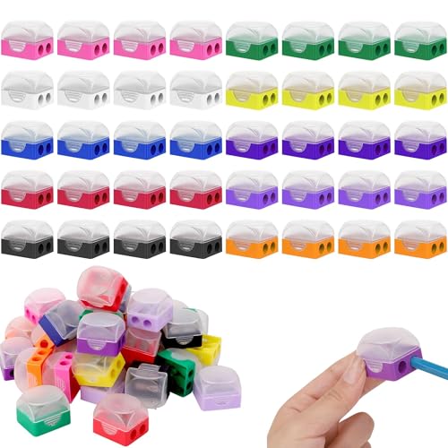 Aodaer 180 Stück Bleistiftspitzer, manuelle Doppellöcher, Bleistiftspitzer mit Deckel, Handheld, farbige Bleistiftspitzer, Großpackung für Klassenzimmer, Schule, Büro, Zuhause von Aodaer
