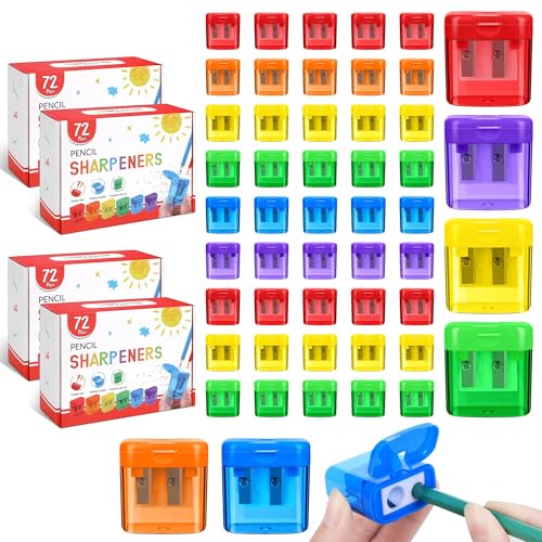 Aodaer 288 Stück Bleistiftspitzer, Doppelloch, manueller Bleistiftspitzer mit Deckel, 6 verschiedene Farben, Bleistiftspitzer für Kinder, Klassenzimmer, Schule, Heimbedarf von Aodaer