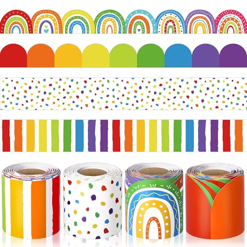 Aodaer 4 Rollen 400 m Regenbogen-Pinnwand-Bordüre, bunte Regenbogen-Punkte, gestreift, gewellt, gerollt, 4 Stile, Klassenzimmer, Pinnwand, Dekorationen für Schule, Tafel, Büro, Wanddekoration Aodaer 4 Rollen 400 m Regenbogen-Pinnwand-Bordüre, bunte Regenbogen-Punkte, gestreift, gewellt, gerollt, 4 Stile, Klassenzimmer, Pinnwand, Dekorationen für Schule, Tafel, Büro, Wanddekoration von Aodaer