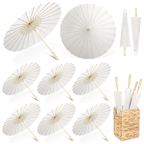 Aodaer 6 Stück weißer Papierschirm 50,9 cm Papier dekorativ chinesischer japanischer Sonnenschirm Regenschirm Handwerk Vintage DIY Malerei Dekor Papier Dankeskarte Hochzeit Gefallen für Hochzeit von Aodaer