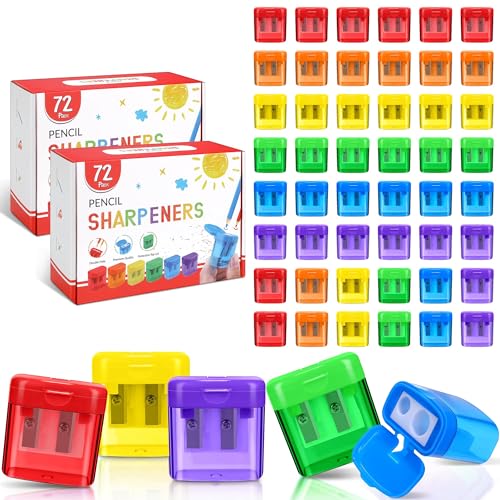 Aodaer Bleistiftspitzer, Doppelloch, manueller Bleistiftspitzer mit Deckel, 6 verschiedene Farben, Bleistiftspitzer für Kinder, Klassenzimmer, Schule, Heimbedarf, 144 Stück von Aodaer