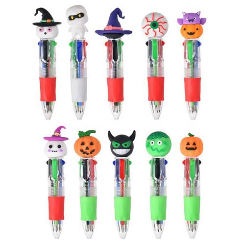 10 Stück Mini Stifte K-inder,Halloween Geschenk,4-in-1 Mehrfarbiger Kugelschreiber,Regenbogenstift,Mitgebsel Kindergeburtstag, Schulbedarf,Schüler für Schulfest,Geist, Kürbis,Einschulungsgeschenk von Aodejoy
