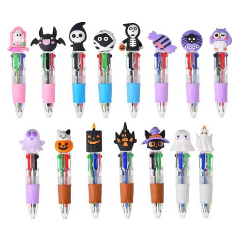 15 Stück Mini Stifte K-inder,Halloween Geschenk,4-in-1 Mehrfarbiger Kugelschreiber,Regenbogenstift,Mitgebsel Kindergeburtstag,Schulbedarf,Schüler für Schulfest,Geist,Kürbis,Einschulungsgeschenk von Aodejoy