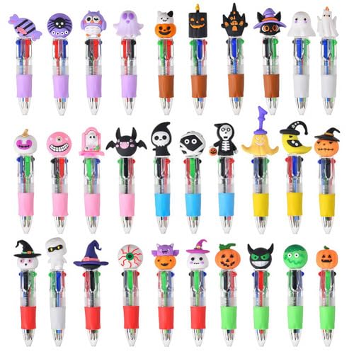 30 Stück Mini Stifte K-inder,Halloween Geschenk,4-in-1 Mehrfarbiger Kugelschreiber,Regenbogenstift,Mitgebsel Kindergeburtstag, Schulbedarf,Schüler für Schulfest,Geist, Kürbis,Einschulungsgeschenk von Aodejoy