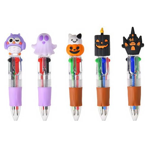 5 Stück Mini Stifte K-inder,Halloween Geschenk,4-in-1 Mehrfarbiger Kugelschreiber,Regenbogenstift,Mitgebsel Kindergeburtstag, Schulbedarf,Schüler für Schulfest,Geist, Kürbis,Einschulungsgeschenk von Aodejoy