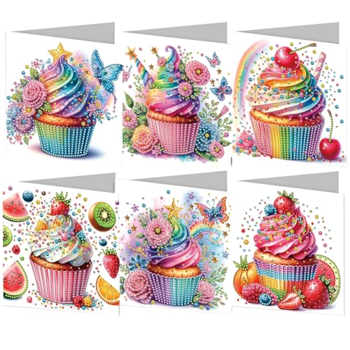 Aodejoy 6er Set Diamond Painting Muttertagskarten Grußkarten Set Blumen Diamond Painting Karten Geburtstagskarte Dankeskarte Segensgrußkarte Feiertagskarten Diamant Malerei Geschenk-Kuchen von Aodejoy