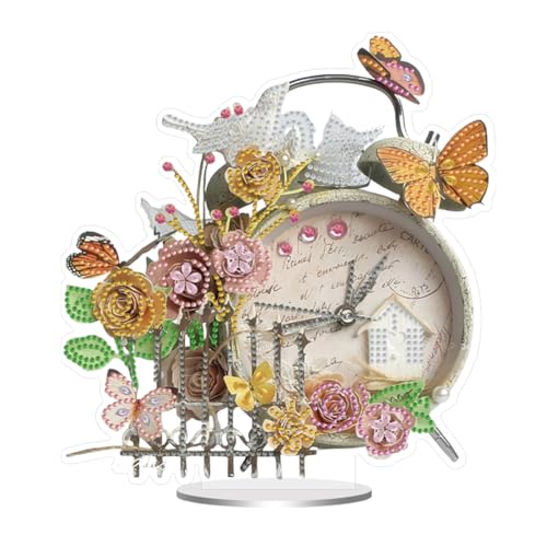 Aodejoy DIY Diamant Malerei Schreibtisch Kit für Erwachsene, Tisch Diamant Kunst Ornament Kit, Diamond Painting Aufsteller Bastelset,Tisch Deko für Schlafzimmer Wohnzimmer-Schmetterlingsuhr von Aodejoy