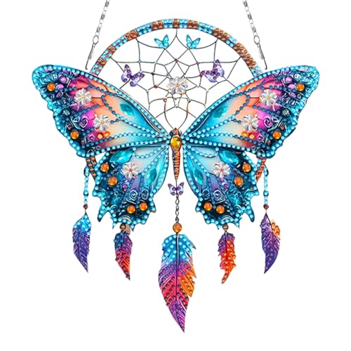 Aodejoy Diamond Painting Anhänger, Traumfänger Diamond Painting Fensterbilder, 5D Tiere Diamantmalerei mit Kette, für Fenster Garten und Türen-Schmetterling von Aodejoy