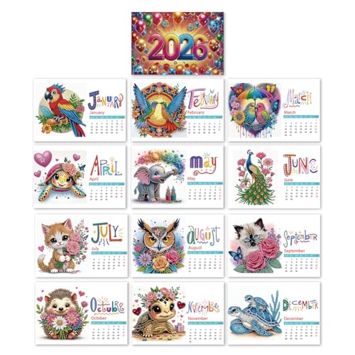 Aodejoy Diamond Painting Kalender 2026,Diamantmalerei Tischkalender zum Aufstellen,Diamant Malerei Weihnachten Schreibtisch Kalender,Jan 2026 - Dez,12 Monatskalender,Geschenk (2026-B) von Aodejoy