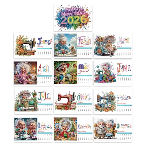 Aodejoy Diamond Painting Kalender 2026,Diamantmalerei Tischkalender zum Aufstellen,Diamant Malerei Weihnachten Schreibtisch Kalender,Jan 2026 - Dez,12 Monatskalender,Geschenk (2026-C) von Aodejoy