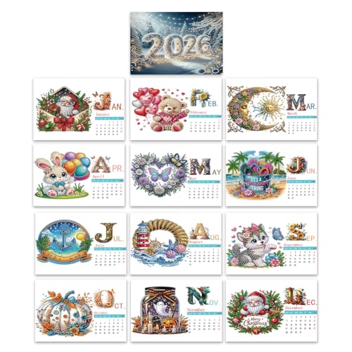 Aodejoy Diamond Painting Kalender 2026,Diamantmalerei Tischkalender zum Aufstellen,Diamant Malerei Weihnachten Schreibtisch Kalender,Jan 2026 - Dez,12 Monatskalender,Geschenk (2026-Q) von Aodejoy