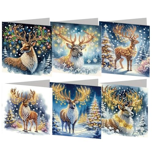 Aodejoy Diamond Painting Karten mit Umschlag 6 Stück Strass Handwerk Grußkarte Halloween Diamant Malerei Weihnachtskarten Geburtstagskarten Mosaik Postkarten für Weihnachten Geburtstage Erntedank-#7 von Aodejoy