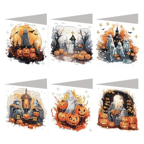 Aodejoy Diamond Painting Karten mit Umschlag 6 Stück Strass Handwerk Grußkarte Halloween Diamant Malerei Weihnachtskarten Geburtstagskarten Mosaik Postkarten für Weihnachten Geburtstage Erntedank-#1 von Aodejoy