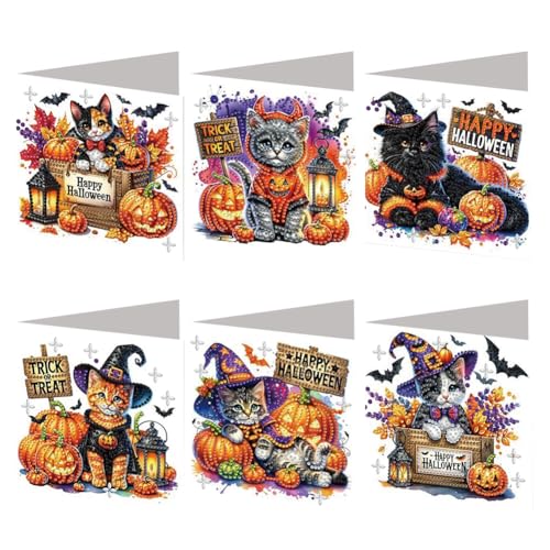 Aodejoy Diamond Painting Karten mit Umschlag 6 Stück Strass Handwerk Grußkarte Halloween Diamant Malerei Weihnachtskarten Geburtstagskarten Mosaik Postkarten für Weihnachten Geburtstage Erntedank-#2 von Aodejoy