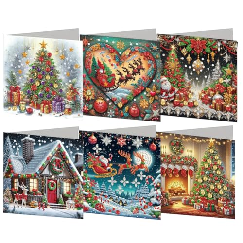 Aodejoy Diamond Painting Karten mit Umschlag 6 Stück Strass Handwerk Grußkarte Halloween Diamant Malerei Weihnachtskarten Geburtstagskarten Mosaik Postkarten für Weihnachten Geburtstage Erntedank-#9 von Aodejoy
