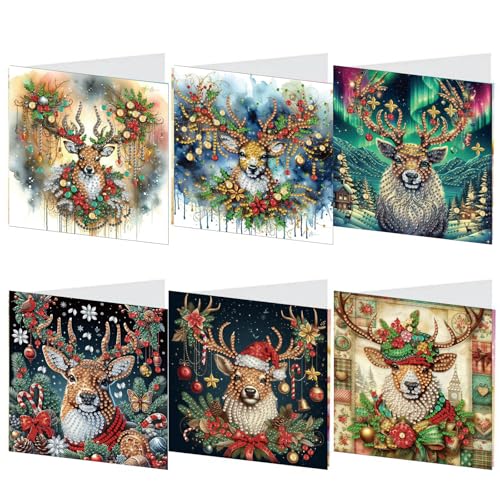 Aodejoy Diamond Painting Karten mit Umschlag 6 Stück Strass Handwerk Grußkarte Halloween Diamant Malerei Weihnachtskarten Geburtstagskarten Mosaik Postkarten für Weihnachten Geburtstage Erntedank-#4 von Aodejoy