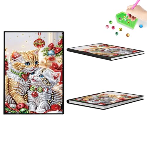 Aodejoy Diamond Painting Notizbuch,Diamond Painting A5 Blank Notizbuch Weihnachten,Bastelset Mädchen,Geburtstag sgeschenk für Mädchen Tagebuch Geschenk-Weihnachtskatze von Aodejoy