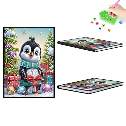 Aodejoy Diamond Painting Notizbuch,Diamond Painting A5 Blank Notizbuch Weihnachten,Bastelset Mädchen,Geburtstag sgeschenk für Mädchen Tagebuch Geschenk-Weihnachtspinguin von Aodejoy