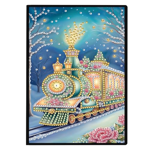 Aodejoy Diamond Painting Notizbuch,Diamond Painting A5 Blank Notizbuch Weihnachten,Bastelset Mädchen,Geburtstag sgeschenk für Mädchen Tagebuch Geschenk-Zug von Aodejoy