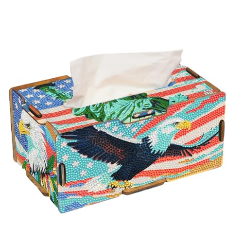 Aodejoy Kosmetiktücherbox Diamond Painting Taschentuchbox mit entnehmbarem Deckel, Holz Taschentuchspender für Schlafzimmer und Wohnbereich,Organizer für Papiertücher-Adler von Aodejoy