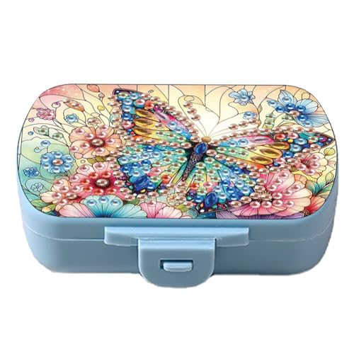 Aodejoy Tablettenbox, Diamond Painting Pillendose für Unterwegs 6 Fächer Handlicher Medikamentenbox Leicht Zu für Reise & Tägliches Gebrauch Öffnen Tablettendose 6 Tage-Schmetterling von Aodejoy