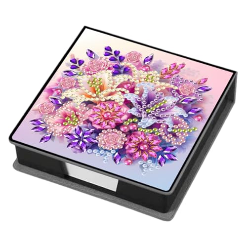 Aodejoy Zettelbox PU Leder, Diamond Painting Zettelkasten, Notizzettel Halter eckig für Bürozubehör, Schreibtisch, Schule, Zuhause, Abschlussgeschenk-Blumen von Aodejoy
