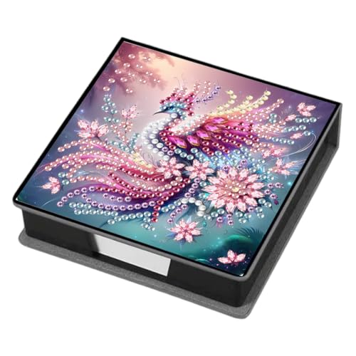 Aodejoy Zettelbox PU Leder, Diamond Painting Zettelkasten, Notizzettel Halter eckig für Bürozubehör, Schreibtisch, Schule, Zuhause, Abschlussgeschenk-Phönix von Aodejoy
