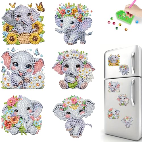 Diamond Painting Kühlschrankmagnete, 6 Stück Diamant Malerei Kühlschrankmagnet Aufkleber, DIY Diamond Painting Magnete Aufkleber für Kühlschrank Whiteboards, Pinnwand, Geschenk-Elefant Diamond Painting Kühlschrankmagnete, 6 Stück Diamant Malerei Kühlschrankmagnet Aufkleber, DIY Diamond Painting Magnete Aufkleber für Kühlschrank Whiteboards, Pinnwand, Geschenk-Elefant von Aodejoy
