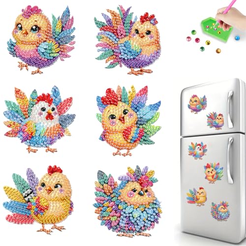 Diamond Painting Kühlschrankmagnete, 6 Stück Diamant Malerei Kühlschrankmagnet Aufkleber, DIY Diamond Painting Magnete Aufkleber für Kühlschrank Whiteboards, Pinnwand, Geschenk-Huhn Diamond Painting Kühlschrankmagnete, 6 Stück Diamant Malerei Kühlschrankmagnet Aufkleber, DIY Diamond Painting Magnete Aufkleber für Kühlschrank Whiteboards, Pinnwand, Geschenk-Huhn von Aodejoy