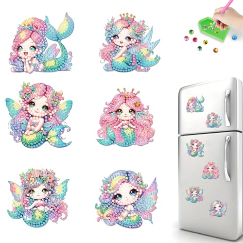 Diamond Painting Kühlschrankmagnete, 6 Stück Diamant Malerei Kühlschrankmagnet Aufkleber, DIY Diamond Painting Magnete Aufkleber für Kühlschrank Whiteboards, Pinnwand, Geschenk-Meerjungfrau Diamond Painting Kühlschrankmagnete, 6 Stück Diamant Malerei Kühlschrankmagnet Aufkleber, DIY Diamond Painting Magnete Aufkleber für Kühlschrank Whiteboards, Pinnwand, Geschenk-Meerjungfrau von Aodejoy