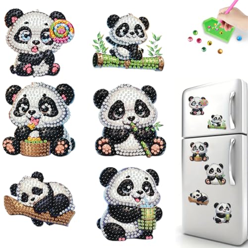 Diamond Painting Kühlschrankmagnete, 6 Stück Diamant Malerei Kühlschrankmagnet Aufkleber, DIY Diamond Painting Magnete Aufkleber für Kühlschrank Whiteboards, Pinnwand, Geschenk-Panda von Aodejoy