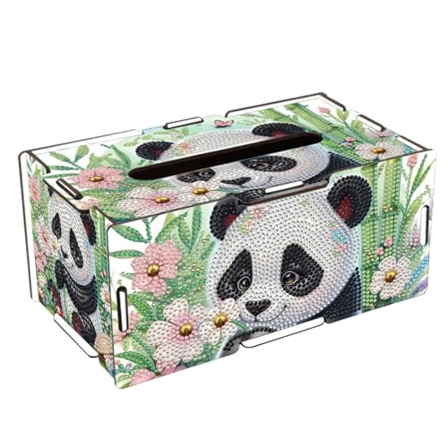 Kosmetiktücherbox Diamond Painting Taschentuchbox mit entnehmbarem Deckel,Rechteckige Holz Handtuchspender für Schlafzimmer und Wohnbereich,Organizer für Papiertücher-Panda von Aodejoy