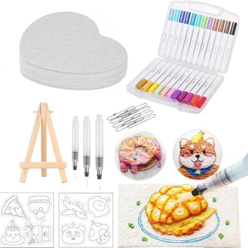Magic Puffy Paint,Foam Texture Painting Paper,DIY Blasen Zeichenstifte,Ultimatives Magisches Textur-Malset,3D Zeichnen Leinwand Schwamm mit 24 Farben Stifte,Schaumstoff-Textur-Malpapier (Herz) von Aodejoy