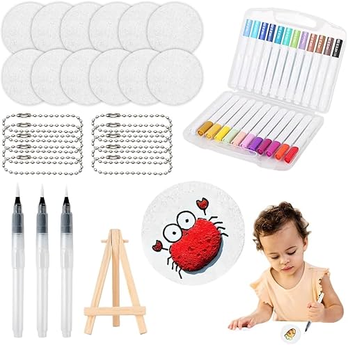 Magic Puffy Paint,Foam Texture Painting Paper,DIY Blasen Zeichenstifte,Ultimatives Magisches Textur-Malset,3D Zeichnen Leinwand Schwamm mit 24 Farben Stifte,Schaumstoff-Textur-Malpapier (Rund) von Aodejoy